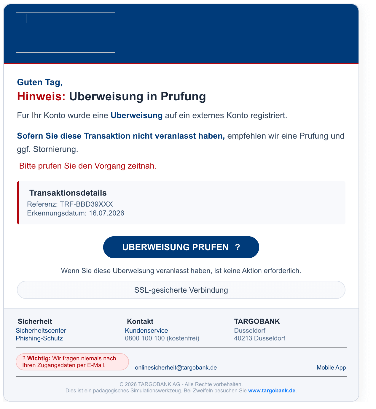 Falsche Targobank-Mail „Überweisung in Prüfung": So läuft die Storno-Masche